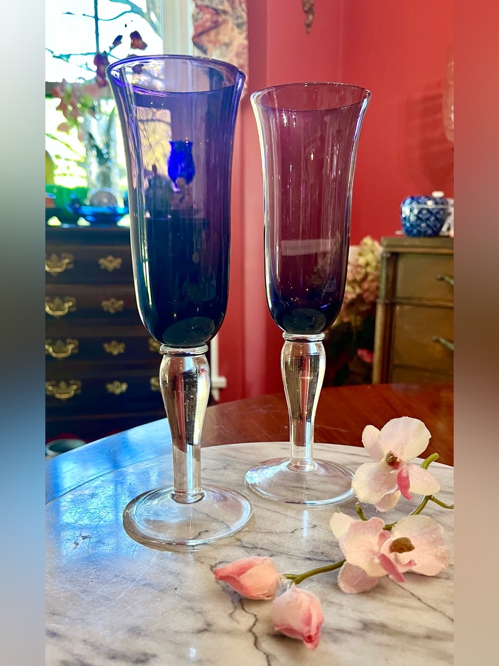 VTG Artland Salute Amethyst Purple Champagne Flutes Hexagonal Stem Set of 2